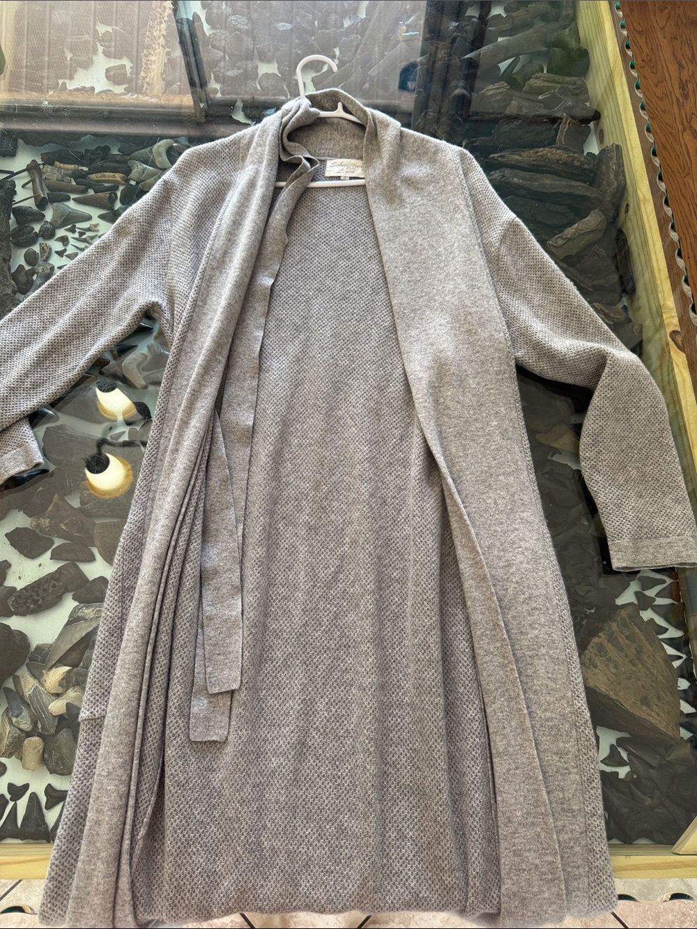 Cozy Open-Front Knit Cardigan Sweater - Taupe 100% Cashmere
